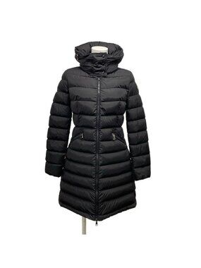 Moncler Down Coat 0 XS Flammette Black Long Sleeve Hood Winter Cotton